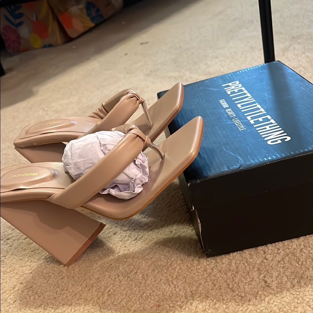 PrettyLittleThing Tan Chunky Block Heels
